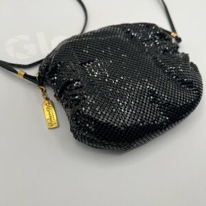Whiting & Davis Black Metal Mesh Crossbody Mini Bag Gold Hardware